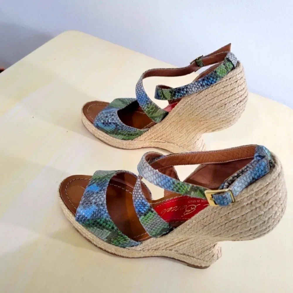 Paloma Barcelo Snakeskin Espadrille Wedge Sandals